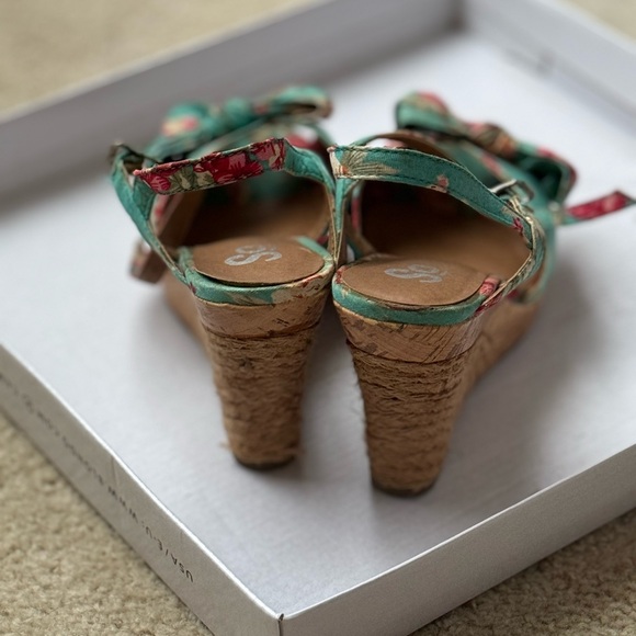 Turquoise peep toe wedge sandals - Picture 4 of 4